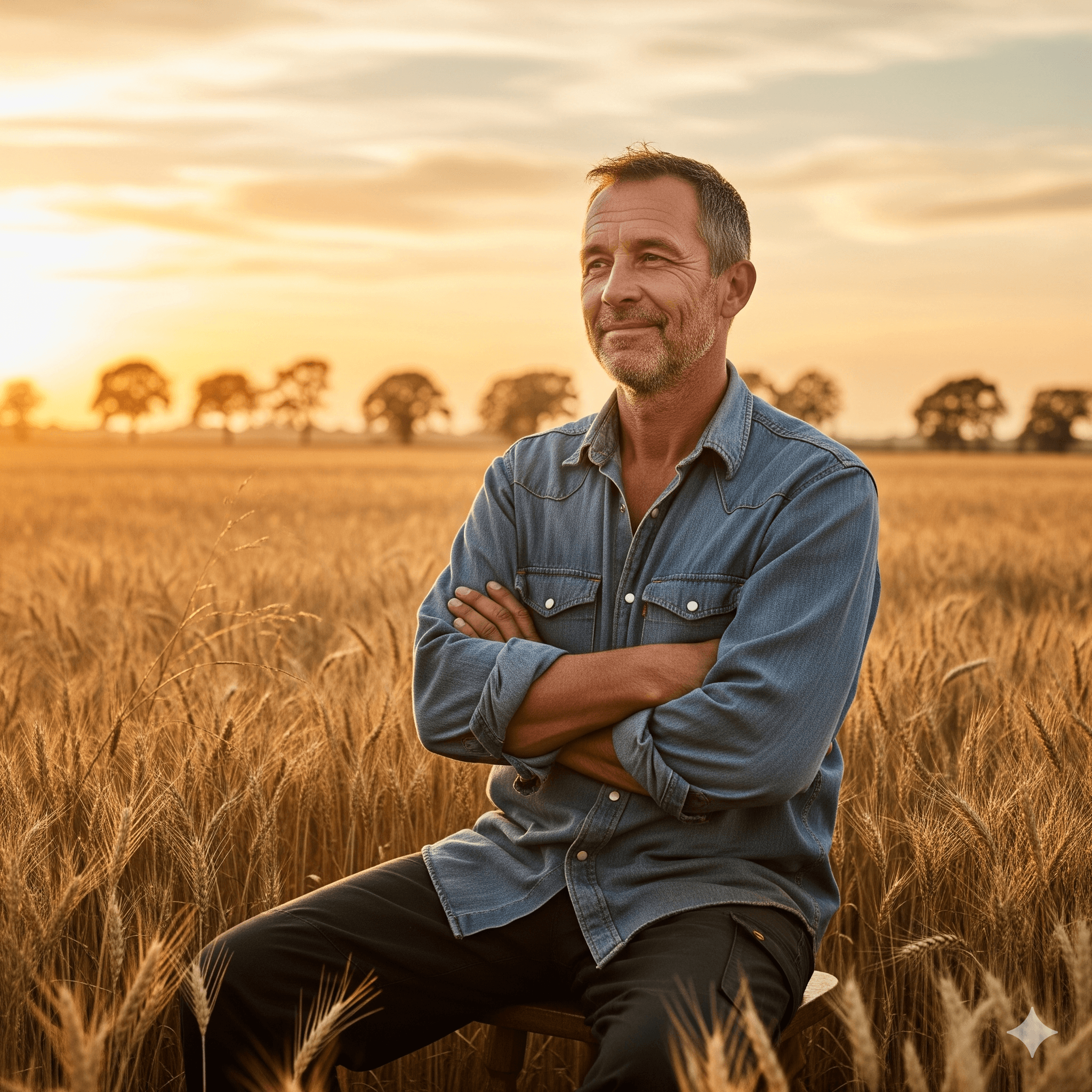 Agricultor en campo de trigo